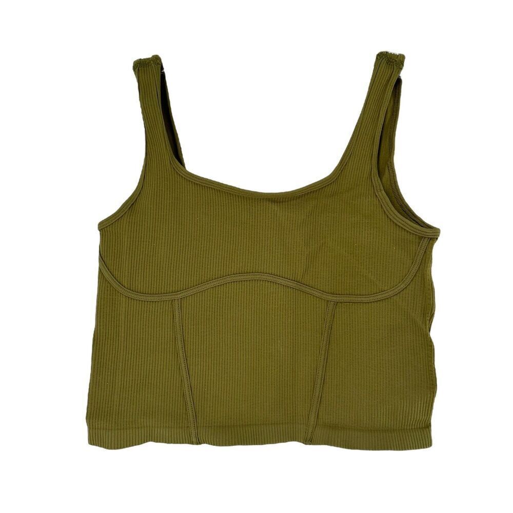 Urban Outfitters Crop Top Green Size S Ribbed Corset Stretch Scoop Neck Basic